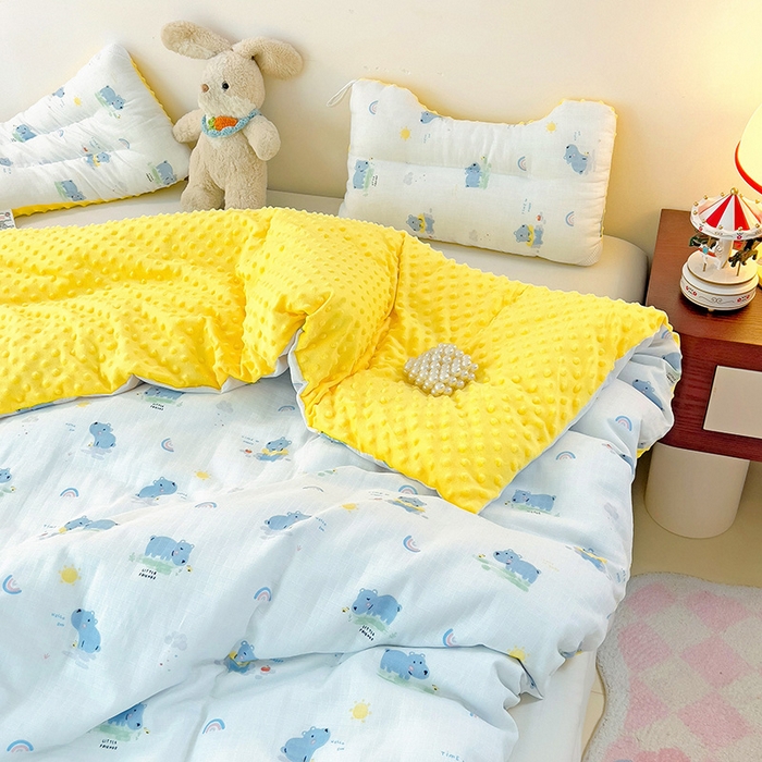 91家纺网 家纺一手货源 找家纺 十九色 2025新款婴幼儿安抚豆豆被全棉华夫格豆豆被一体款+可拆款（可机洗） 可拆款-河马宝宝