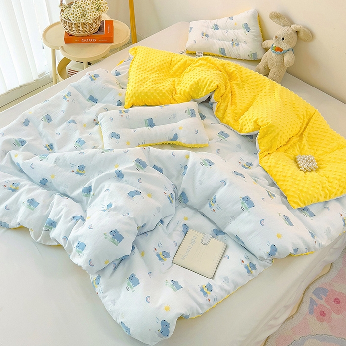 91家纺网 家纺一手货源 找家纺 十九色 2025新款婴幼儿安抚豆豆被全棉华夫格豆豆被一体款+可拆款（可机洗） 可拆款-河马宝宝