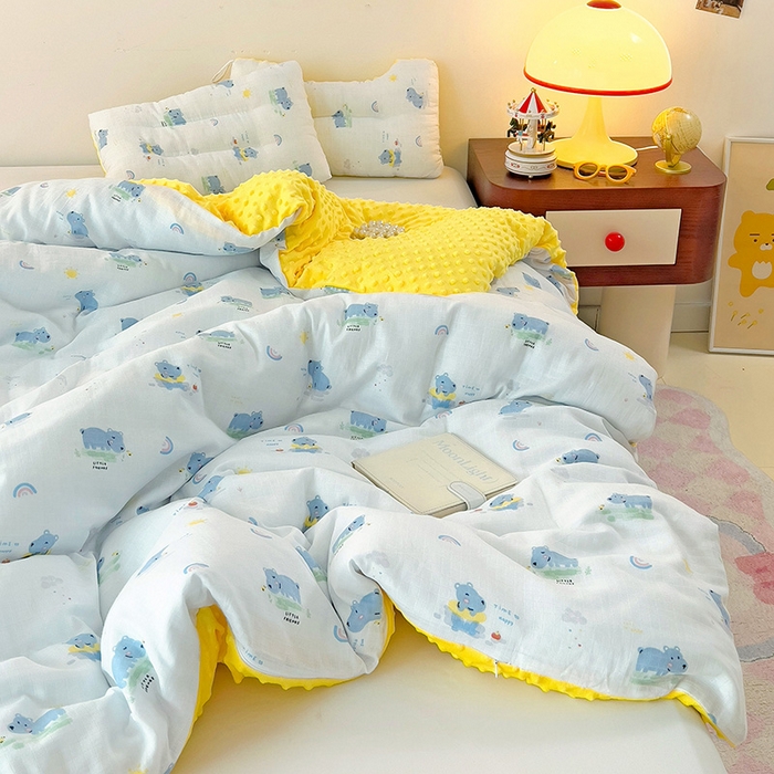 91家纺网 家纺一手货源 找家纺 十九色 2025新款婴幼儿安抚豆豆被全棉华夫格豆豆被一体款+可拆款（可机洗） 可拆款-河马宝宝