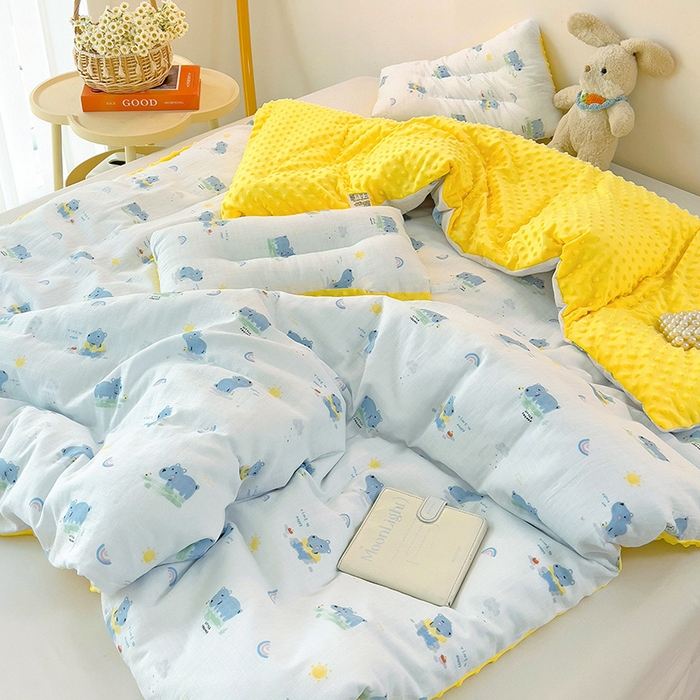 91家纺网 家纺一手货源 找家纺 十九色 2025新款婴幼儿安抚豆豆被全棉华夫格豆豆被一体款+可拆款（可机洗） 可拆款-河马宝宝