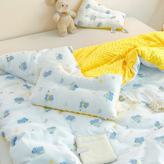 91家纺网 家纺一手货源 找家纺 十九色 2025新款婴幼儿安抚豆豆被全棉华夫格豆豆被一体款+可拆款（可机洗） 可拆款-河马宝宝