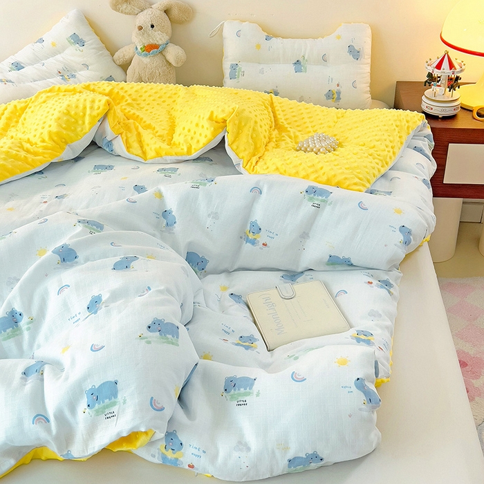 91家纺网 家纺一手货源 找家纺 十九色 2025新款婴幼儿安抚豆豆被全棉华夫格豆豆被一体款+可拆款（可机洗） 可拆款-河马宝宝