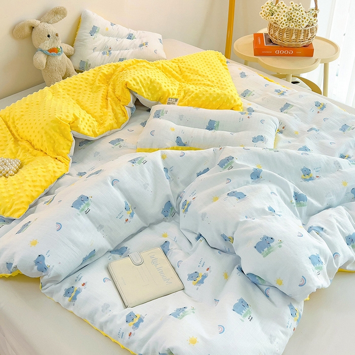 91家纺网 家纺一手货源 找家纺 十九色 2025新款婴幼儿安抚豆豆被全棉华夫格豆豆被一体款+可拆款（可机洗） 可拆款-河马宝宝