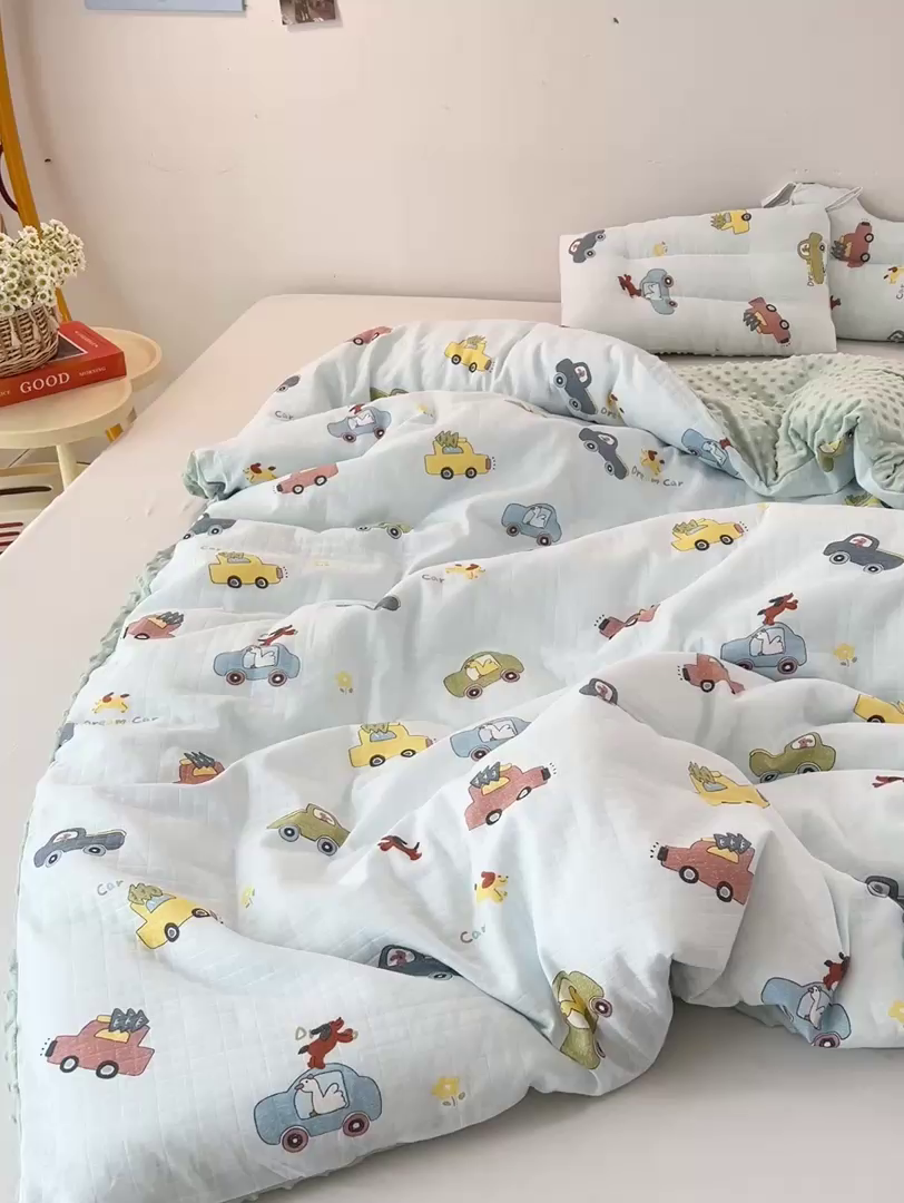 91家纺网 家纺一手货源 找家纺 十九色 2025新款婴幼儿安抚豆豆被全棉华夫格豆豆被一体款+可拆款（可机洗） 可拆款-梦想汽车