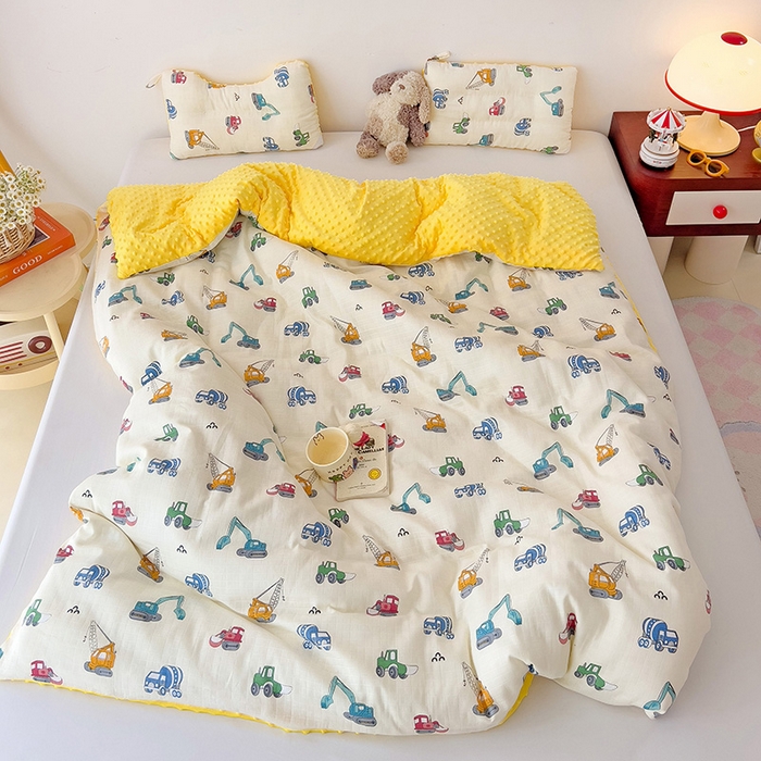 十九色 2025新款婴幼儿安抚豆豆被全棉华夫格豆豆被一体款+可拆款（可机洗） 可拆款-小吊车