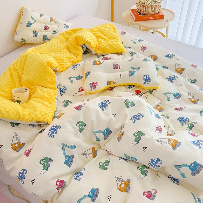 91家纺网 家纺一手货源 找家纺 十九色 2025新款婴幼儿安抚豆豆被全棉华夫格豆豆被一体款+可拆款（可机洗） 可拆款-小吊车