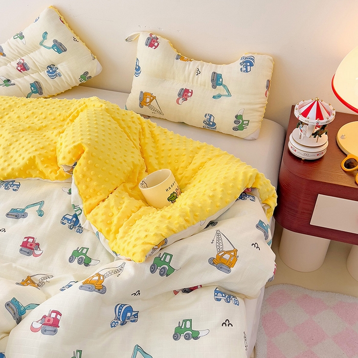 91家纺网 家纺一手货源 找家纺 十九色 2025新款婴幼儿安抚豆豆被全棉华夫格豆豆被一体款+可拆款（可机洗） 可拆款-小吊车