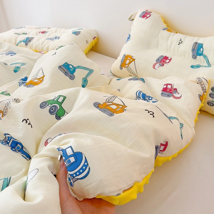 91家纺网 家纺一手货源 找家纺 十九色 2025新款婴幼儿安抚豆豆被全棉华夫格豆豆被一体款+可拆款（可机洗） 可拆款-小吊车
