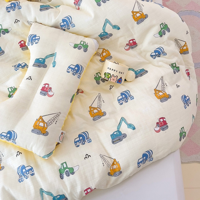 91家纺网 家纺一手货源 找家纺 十九色 2025新款婴幼儿安抚豆豆被全棉华夫格豆豆被一体款+可拆款（可机洗） 可拆款-小吊车