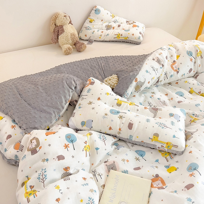 91家纺网 家纺一手货源 找家纺 十九色 2025新款婴幼儿安抚豆豆被全棉华夫格豆豆被一体款+可拆款（可机洗） 可拆款-长颈鹿
