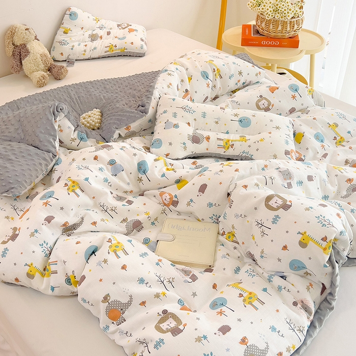 91家纺网 家纺一手货源 找家纺 十九色 2025新款婴幼儿安抚豆豆被全棉华夫格豆豆被一体款+可拆款（可机洗） 可拆款-长颈鹿