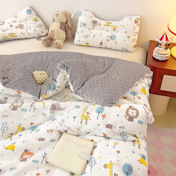 91家纺网 家纺一手货源 找家纺 十九色 2025新款婴幼儿安抚豆豆被全棉华夫格豆豆被一体款+可拆款（可机洗） 可拆款-长颈鹿