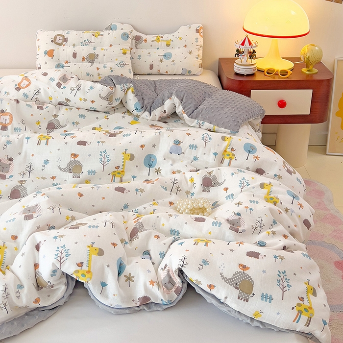 91家纺网 家纺一手货源 找家纺 十九色 2025新款婴幼儿安抚豆豆被全棉华夫格豆豆被一体款+可拆款（可机洗） 可拆款-长颈鹿