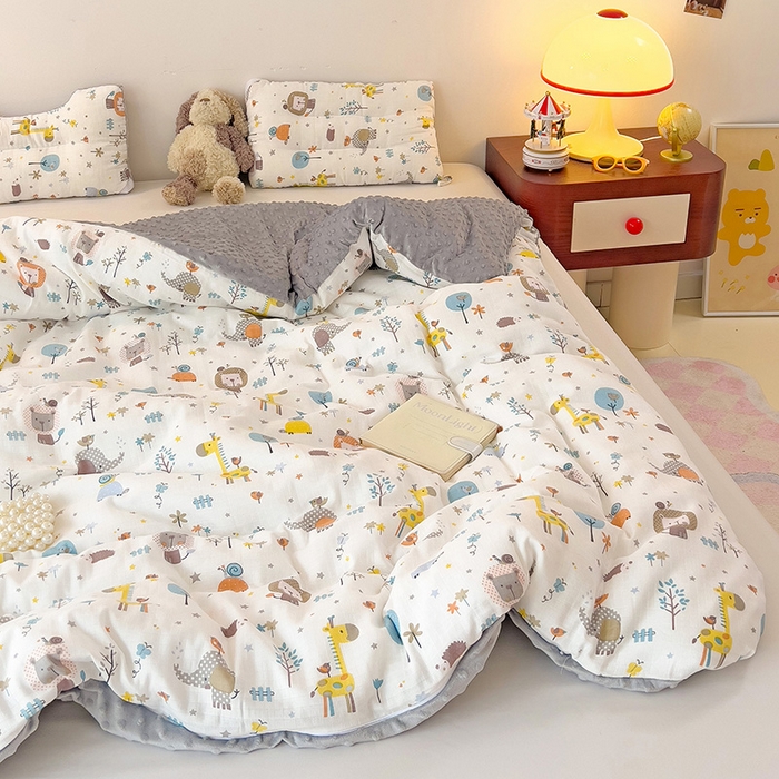 91家纺网 家纺一手货源 找家纺 十九色 2025新款婴幼儿安抚豆豆被全棉华夫格豆豆被一体款+可拆款（可机洗） 可拆款-长颈鹿