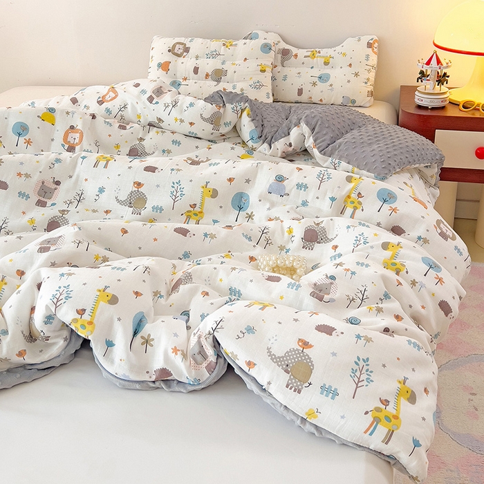 91家纺网 家纺一手货源 找家纺 十九色 2025新款婴幼儿安抚豆豆被全棉华夫格豆豆被一体款+可拆款（可机洗） 可拆款-长颈鹿