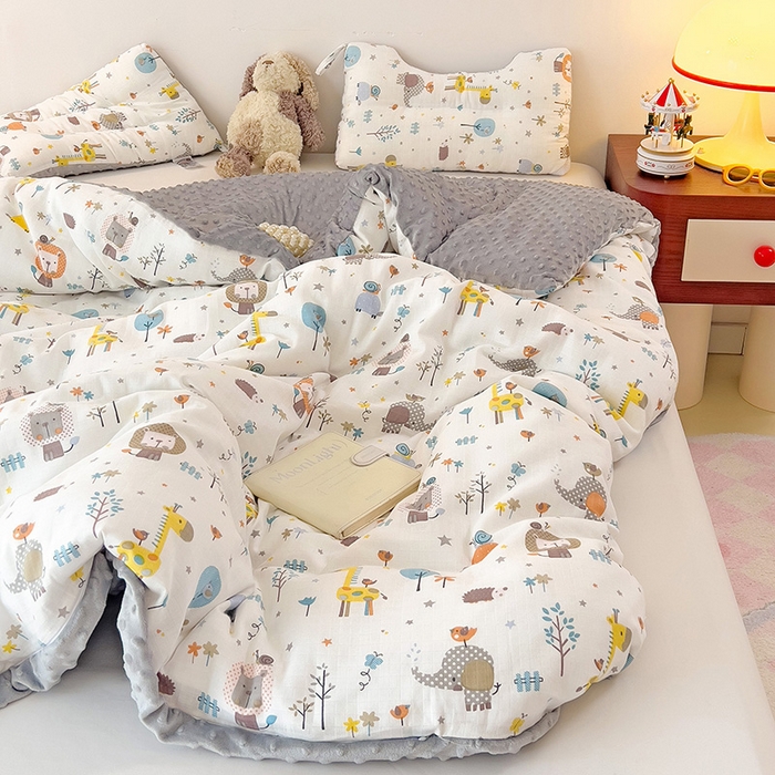 91家纺网 家纺一手货源 找家纺 十九色 2025新款婴幼儿安抚豆豆被全棉华夫格豆豆被一体款+可拆款（可机洗） 可拆款-长颈鹿