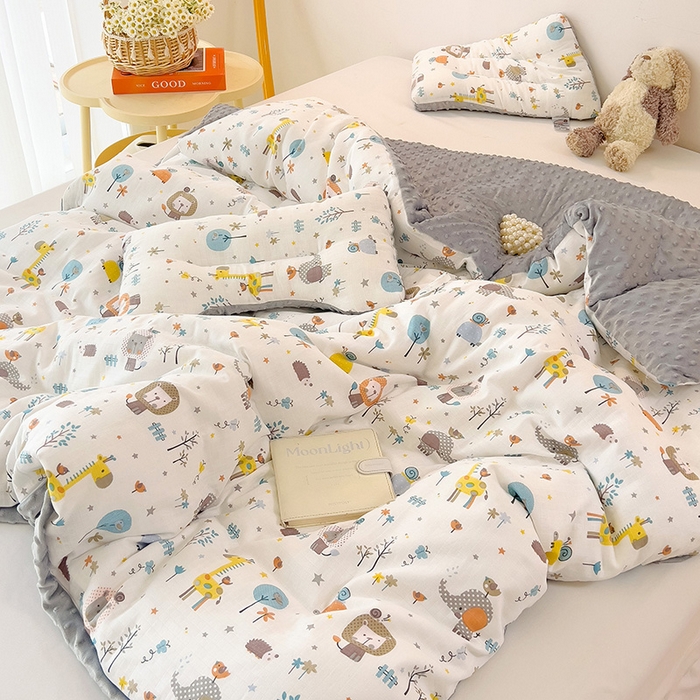 91家纺网 家纺一手货源 找家纺 十九色 2025新款婴幼儿安抚豆豆被全棉华夫格豆豆被一体款+可拆款（可机洗） 可拆款-长颈鹿