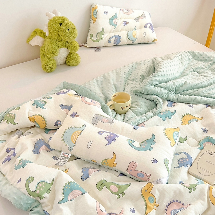 91家纺网 家纺一手货源 找家纺 十九色 2025新款婴幼儿安抚豆豆被全棉华夫格豆豆被一体款+可拆款（可机洗） 一体款-多彩恐龙