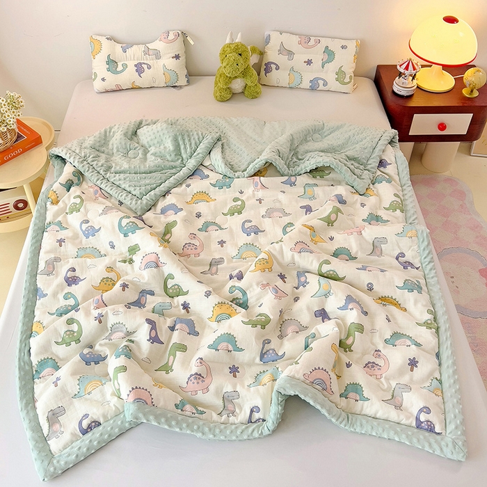 十九色 2025新款婴幼儿安抚豆豆被全棉华夫格豆豆被一体款+可拆款（可机洗） 一体款-多彩恐龙