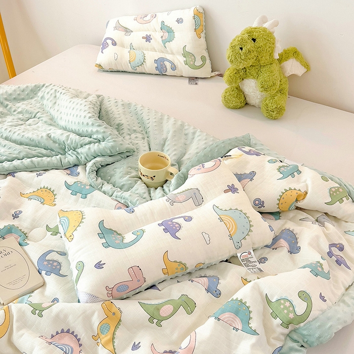 91家纺网 家纺一手货源 找家纺 十九色 2025新款婴幼儿安抚豆豆被全棉华夫格豆豆被一体款+可拆款（可机洗） 一体款-多彩恐龙