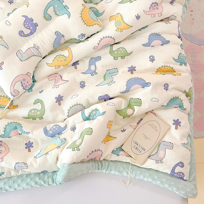 91家纺网 家纺一手货源 找家纺 十九色 2025新款婴幼儿安抚豆豆被全棉华夫格豆豆被一体款+可拆款（可机洗） 一体款-多彩恐龙