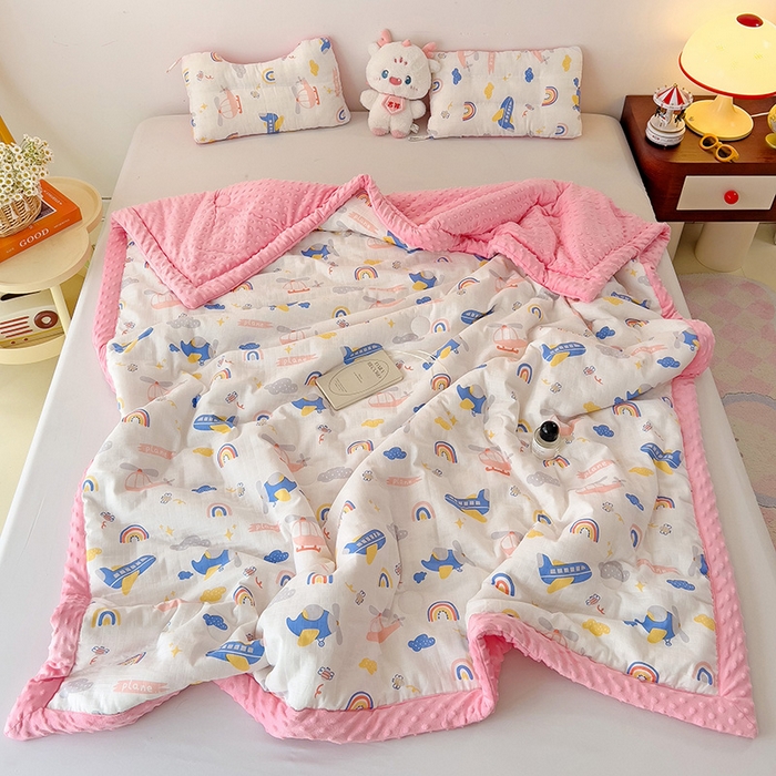 十九色 2025新款婴幼儿安抚豆豆被全棉华夫格豆豆被一体款+可拆款（可机洗） 一体款-飞行日记