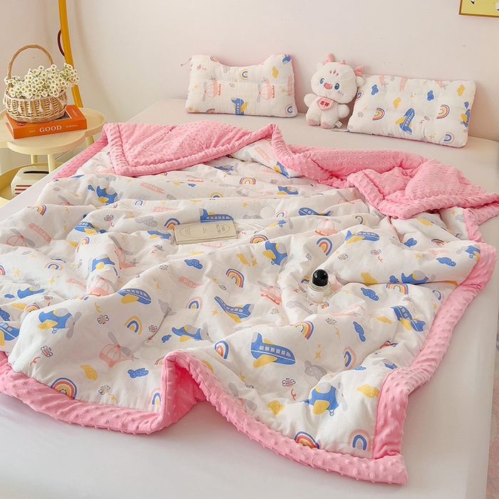 91家纺网 家纺一手货源 找家纺 十九色 2025新款婴幼儿安抚豆豆被全棉华夫格豆豆被一体款+可拆款（可机洗） 一体款-飞行日记