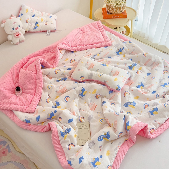 91家纺网 家纺一手货源 找家纺 十九色 2025新款婴幼儿安抚豆豆被全棉华夫格豆豆被一体款+可拆款（可机洗） 一体款-飞行日记