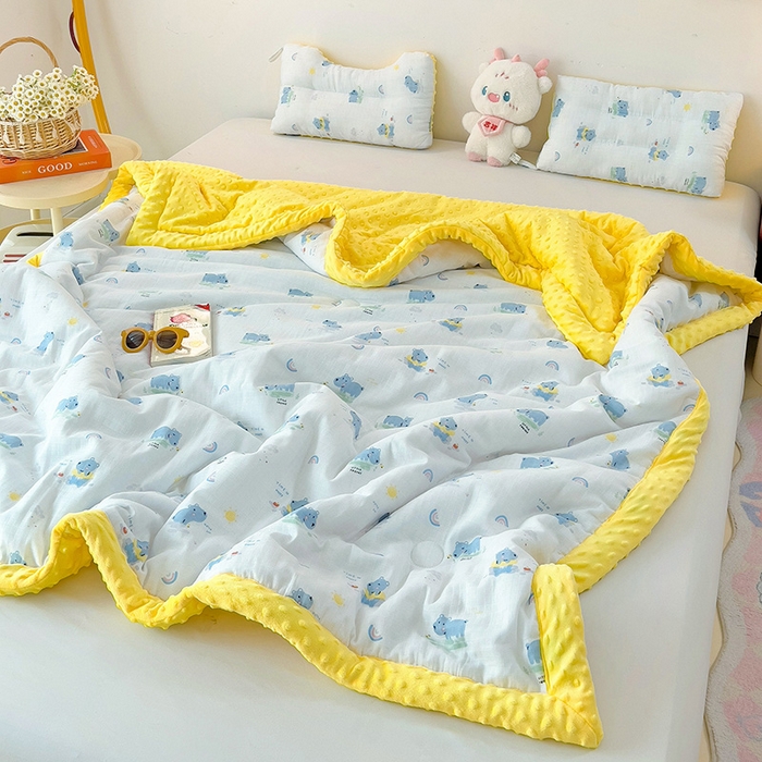 91家纺网 家纺一手货源 找家纺 十九色 2025新款婴幼儿安抚豆豆被全棉华夫格豆豆被一体款+可拆款（可机洗） 一体款-河马宝宝