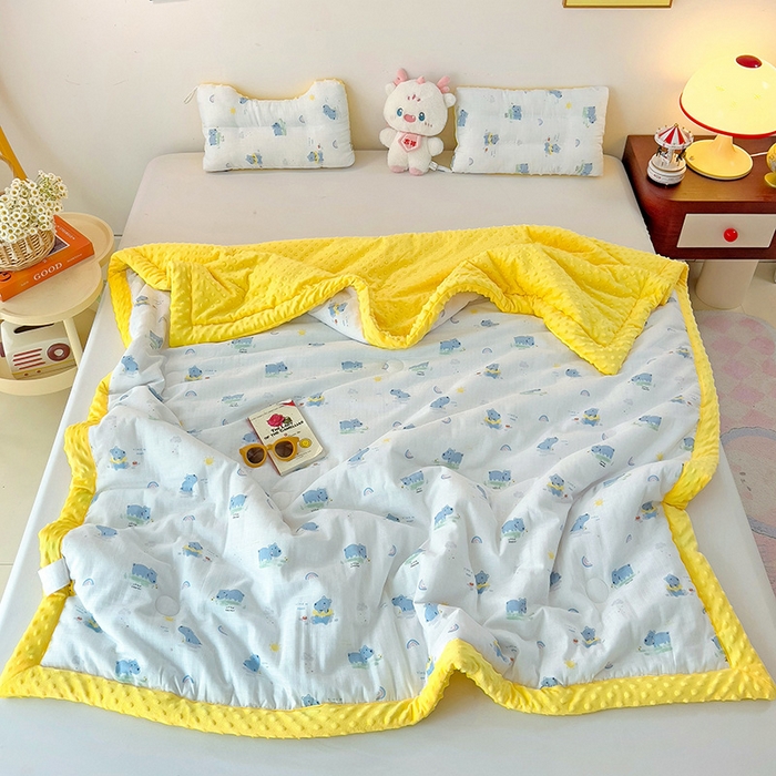 十九色 2025新款婴幼儿安抚豆豆被全棉华夫格豆豆被一体款+可拆款（可机洗） 一体款-河马宝宝