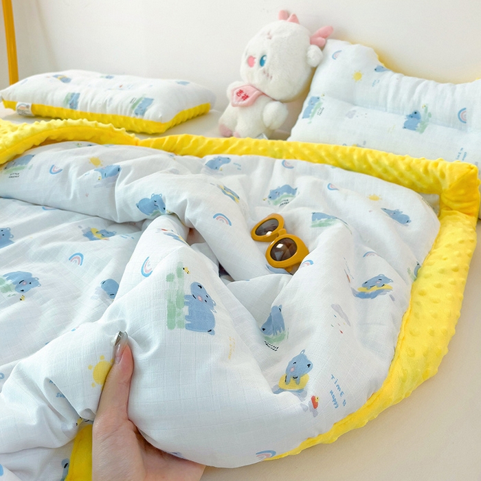 91家纺网 家纺一手货源 找家纺 十九色 2025新款婴幼儿安抚豆豆被全棉华夫格豆豆被一体款+可拆款（可机洗） 一体款-河马宝宝