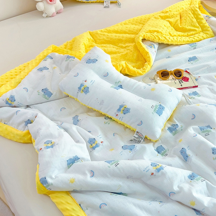 91家纺网 家纺一手货源 找家纺 十九色 2025新款婴幼儿安抚豆豆被全棉华夫格豆豆被一体款+可拆款（可机洗） 一体款-河马宝宝