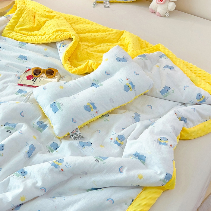 91家纺网 家纺一手货源 找家纺 十九色 2025新款婴幼儿安抚豆豆被全棉华夫格豆豆被一体款+可拆款（可机洗） 一体款-河马宝宝