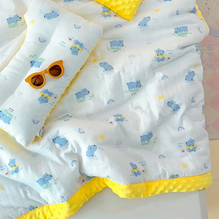 91家纺网 家纺一手货源 找家纺 十九色 2025新款婴幼儿安抚豆豆被全棉华夫格豆豆被一体款+可拆款（可机洗） 一体款-河马宝宝