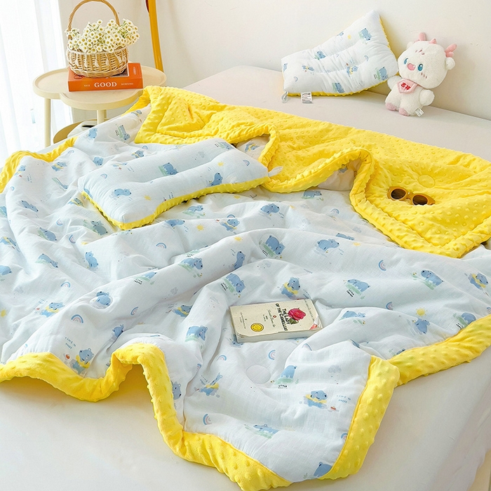 91家纺网 家纺一手货源 找家纺 十九色 2025新款婴幼儿安抚豆豆被全棉华夫格豆豆被一体款+可拆款（可机洗） 一体款-河马宝宝