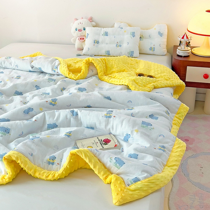 91家纺网 家纺一手货源 找家纺 十九色 2025新款婴幼儿安抚豆豆被全棉华夫格豆豆被一体款+可拆款（可机洗） 一体款-河马宝宝