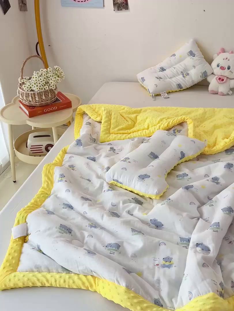 91家纺网 家纺一手货源 找家纺 十九色 2025新款婴幼儿安抚豆豆被全棉华夫格豆豆被一体款+可拆款（可机洗） 一体款-河马宝宝