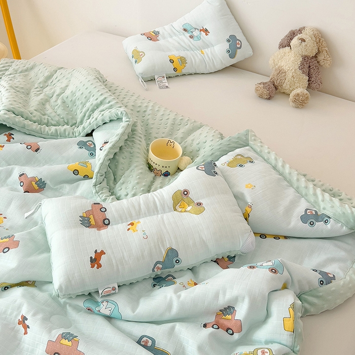 91家纺网 家纺一手货源 找家纺 十九色 2025新款婴幼儿安抚豆豆被全棉华夫格豆豆被一体款+可拆款（可机洗） 一体款-梦想汽车