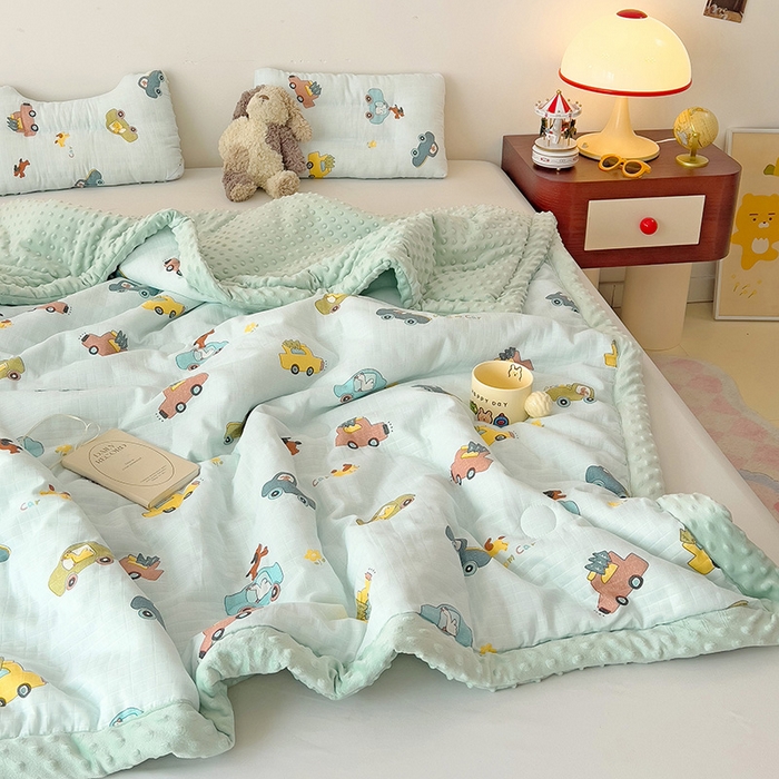 91家纺网 家纺一手货源 找家纺 十九色 2025新款婴幼儿安抚豆豆被全棉华夫格豆豆被一体款+可拆款（可机洗） 一体款-梦想汽车