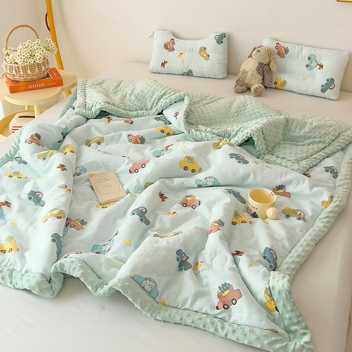 91家纺网 家纺一手货源 找家纺 十九色 2025新款婴幼儿安抚豆豆被全棉华夫格豆豆被一体款+可拆款（可机洗） 一体款-梦想汽车