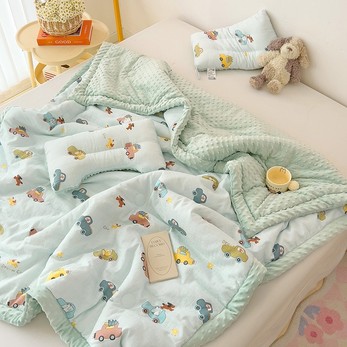 91家纺网 家纺一手货源 找家纺 十九色 2025新款婴幼儿安抚豆豆被全棉华夫格豆豆被一体款+可拆款（可机洗） 一体款-梦想汽车