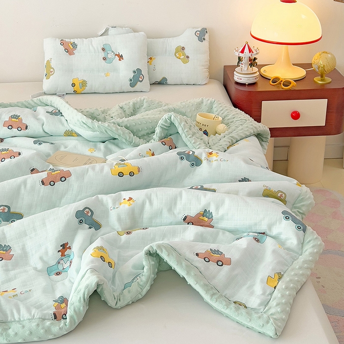 91家纺网 家纺一手货源 找家纺 十九色 2025新款婴幼儿安抚豆豆被全棉华夫格豆豆被一体款+可拆款（可机洗） 一体款-梦想汽车