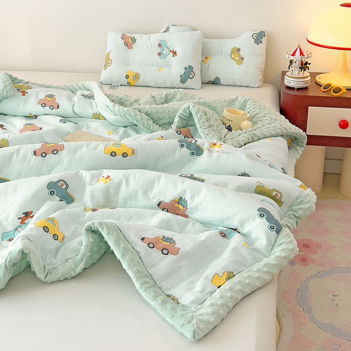 91家纺网 家纺一手货源 找家纺 十九色 2025新款婴幼儿安抚豆豆被全棉华夫格豆豆被一体款+可拆款（可机洗） 一体款-梦想汽车