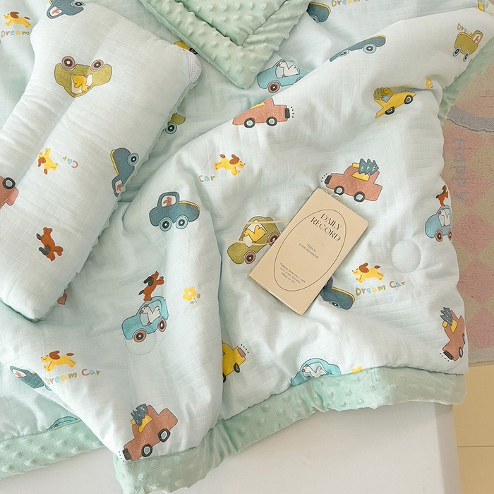 91家纺网 家纺一手货源 找家纺 十九色 2025新款婴幼儿安抚豆豆被全棉华夫格豆豆被一体款+可拆款（可机洗） 一体款-梦想汽车