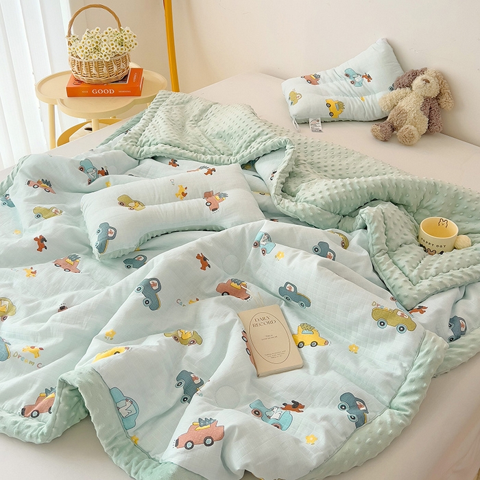 91家纺网 家纺一手货源 找家纺 十九色 2025新款婴幼儿安抚豆豆被全棉华夫格豆豆被一体款+可拆款（可机洗） 一体款-梦想汽车