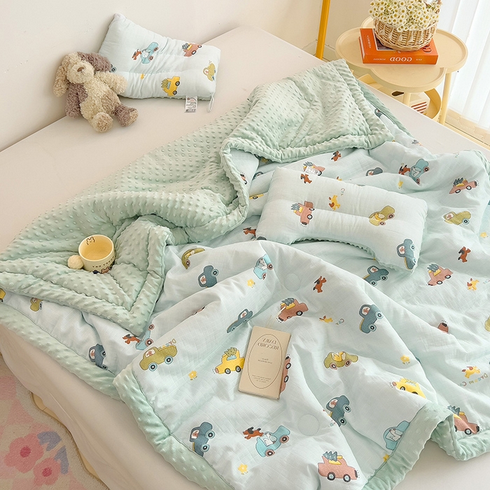 91家纺网 家纺一手货源 找家纺 十九色 2025新款婴幼儿安抚豆豆被全棉华夫格豆豆被一体款+可拆款（可机洗） 一体款-梦想汽车