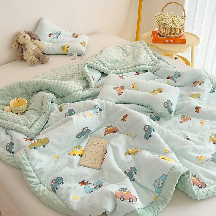 91家纺网 家纺一手货源 找家纺 十九色 2025新款婴幼儿安抚豆豆被全棉华夫格豆豆被一体款+可拆款（可机洗） 一体款-梦想汽车