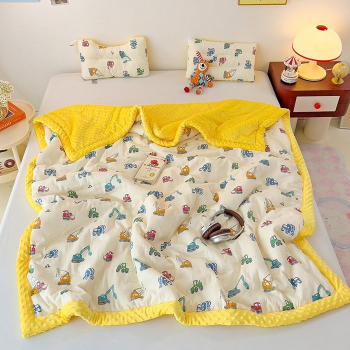 十九色 2025新款婴幼儿安抚豆豆被全棉华夫格豆豆被一体款+可拆款（可机洗） 一体款-小吊车