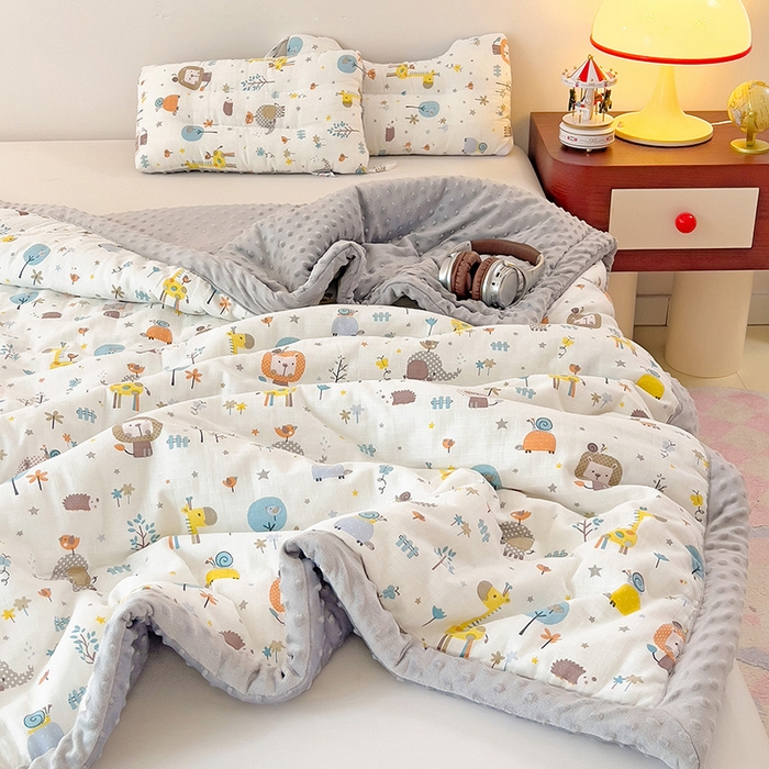 91家纺网 家纺一手货源 找家纺 十九色 2025新款婴幼儿安抚豆豆被全棉华夫格豆豆被一体款+可拆款（可机洗） 一体款-长颈鹿
