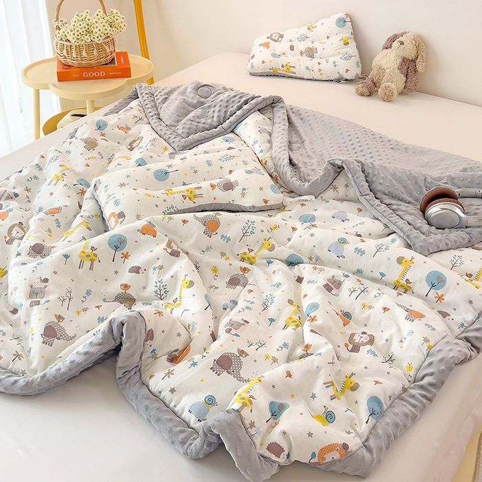 91家纺网 家纺一手货源 找家纺 十九色 2025新款婴幼儿安抚豆豆被全棉华夫格豆豆被一体款+可拆款（可机洗） 一体款-长颈鹿